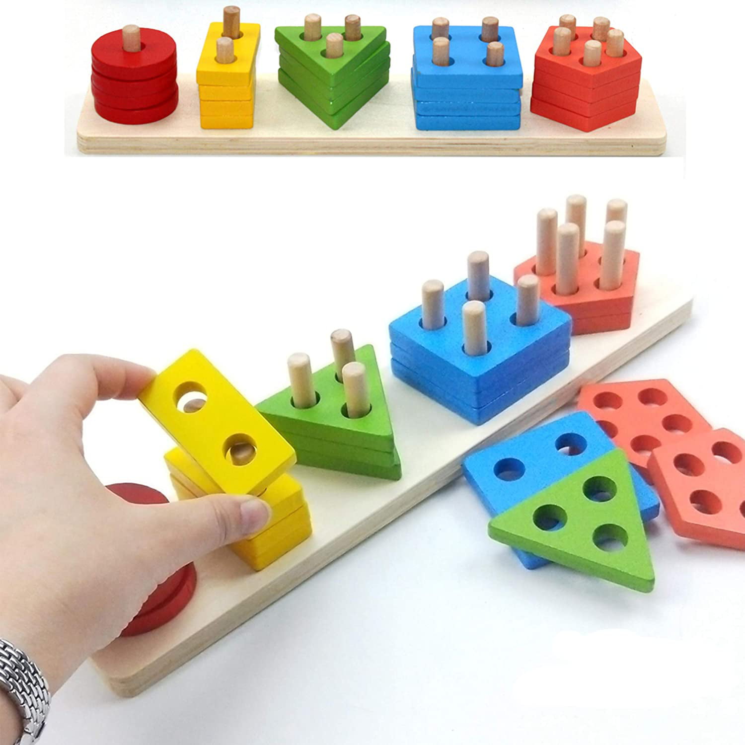 Baby Learning Toy Building Wooden Geometry Block Stacking Frog Game Learning 