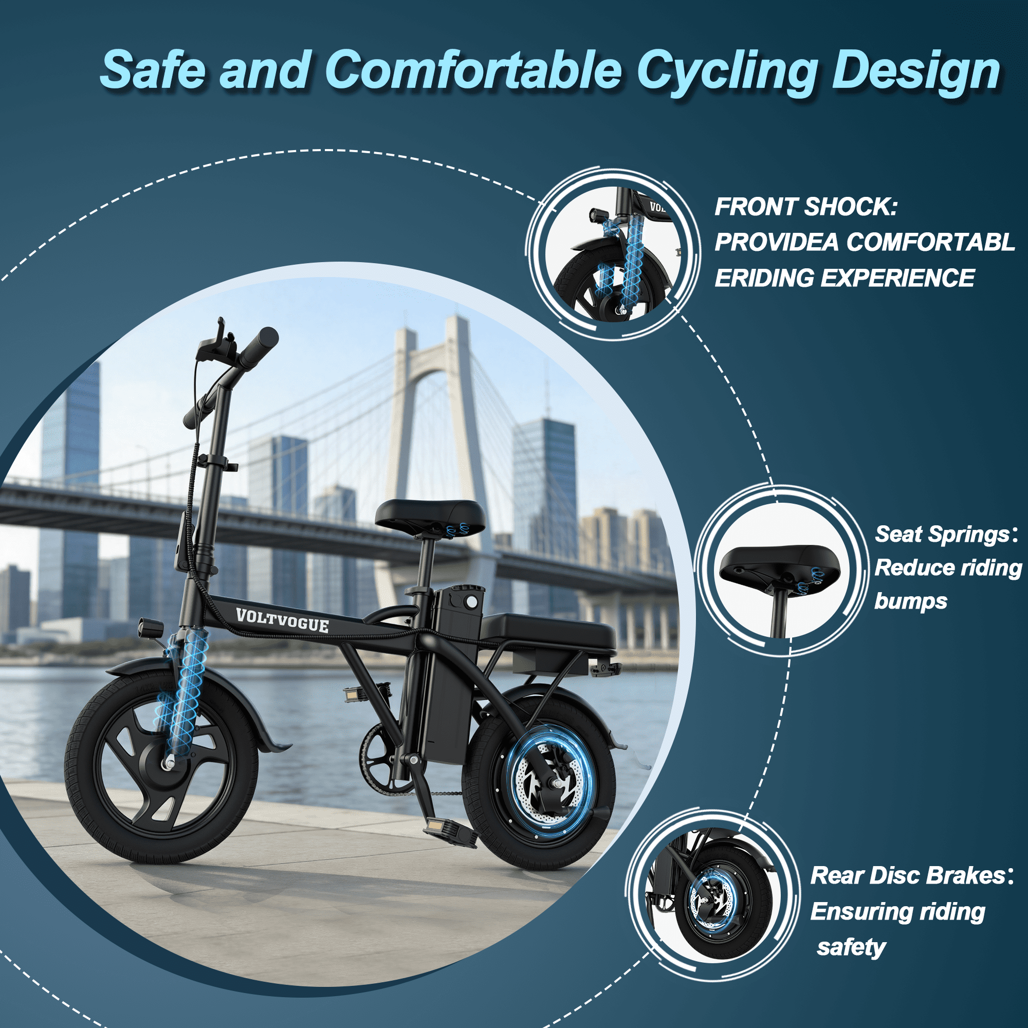 VOLTVOGUE VV-14 Adult Electric Bike, 14" Fat Tire Ebike, 500W Motor, 48V 9Ah 432Wh Battery, Speeds Up to 22 MPH, Dual Brakes, Front Suspension, UL 2849 Certified, Recommended Age 16+