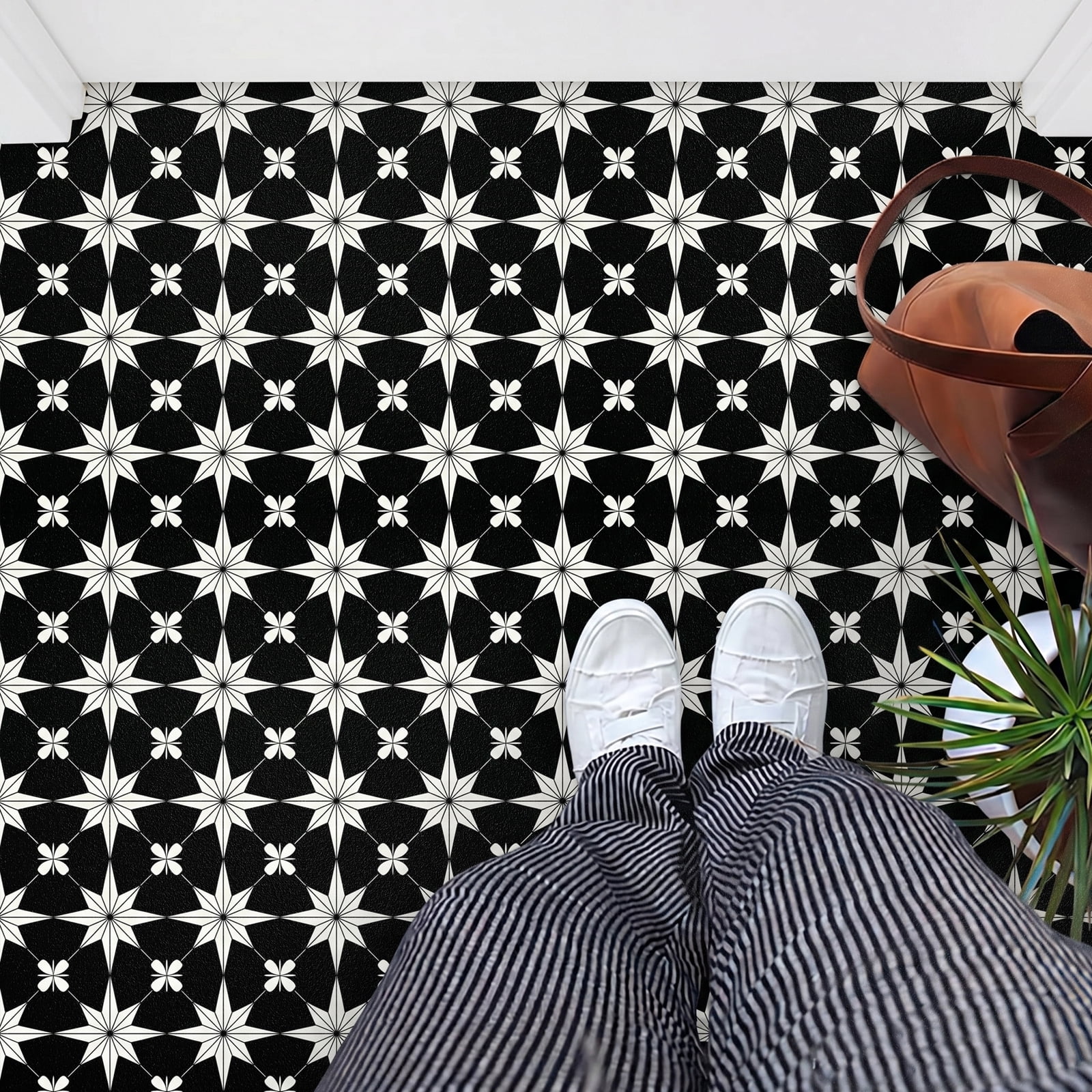DEWOO 10PCS 12" x 12" Peel and Stick Floor Tiles, Vintage Floral Removable Self Adhesive Vinyl Flooring Stickers, Renter Friendly DIY Tile for Kitchen Entryway Bathroom Living Room