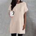 thumbnail image 2 of Women's 2025 Summer Oversized Short Sleeve Drawstring Hoodie Knit Side Slit Tunic Tops with Pocket, 2 of 5