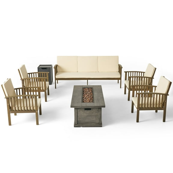 Noble House Carolina Outdoor 7 Piece Chat Set with Fire Pit Gray