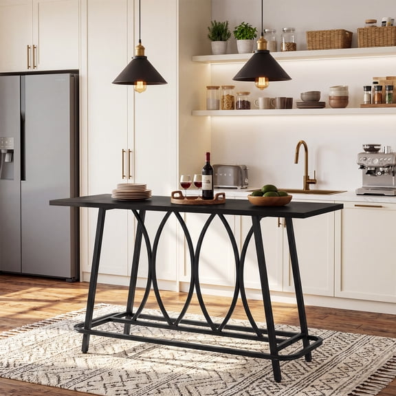 Finmind 63-inch Bar Table, Counter Height Pub Table with Sturdy Metal Frame, Industrial Home Bar for Kitchen, Living Room, Basement, Black
