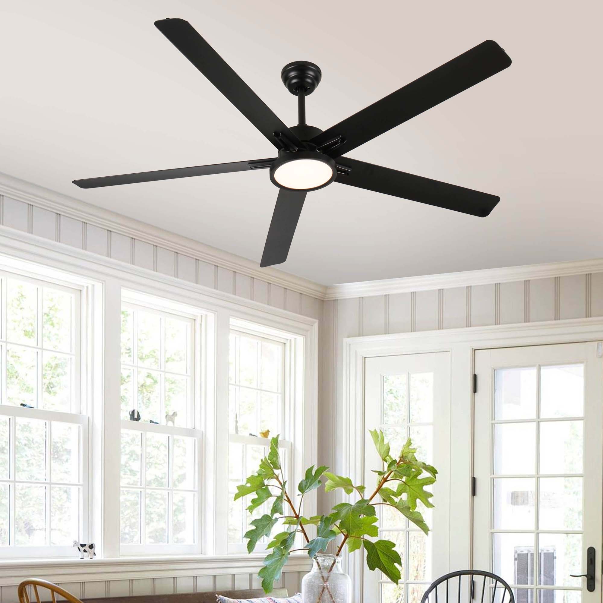 Miniyam 72 inch Industrial DC Motor Ceiling Fan with light, Large Ceiling Fan with 8 Reversible Blades, 3 Downrods, 6-Speed Remote Control, Ceiling Fans for Porch/Garage/Shop, Black