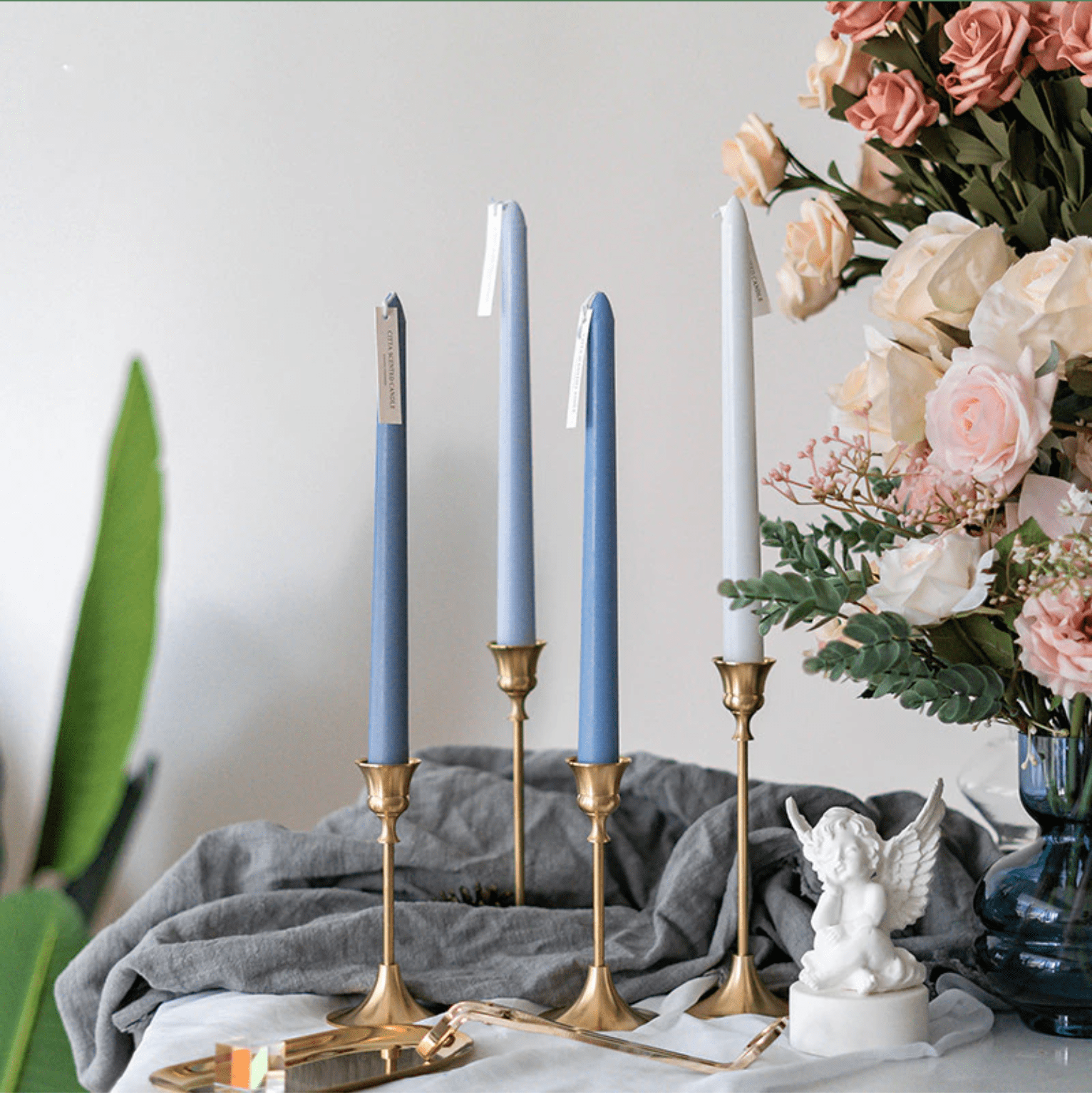 Blue Taper Candles 10'' Colored Candle Sticks Set of 4 | Fresh Sea Salt Vanilla Scented, Natural Soy Wax | Home Decor Wedding Interior Design Decorations