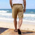 thumbnail image 4 of Men's Cotton Linen Shorts Drawstring Elastic Waistband Shorts with Pockets Flat Front Linen Shorts Cotton Linen Breathable Casual Summer Beach Vacation Wear,Brown 2XL, 4 of 4