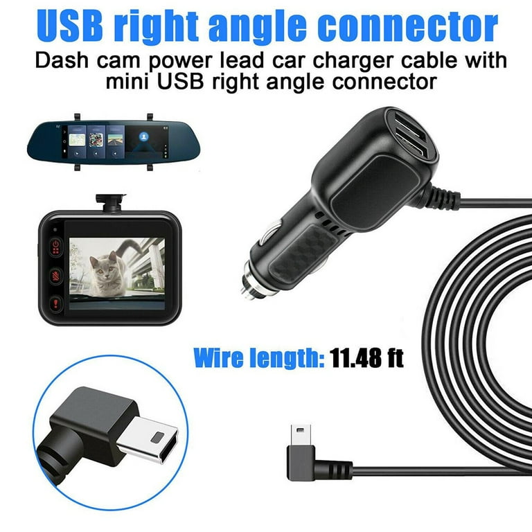 Hurtig butik granske Dash Cam Car Charger Mini USB Cable 11.5ft Power Cord Supply for DVR Camera  GPS - Walmart.com