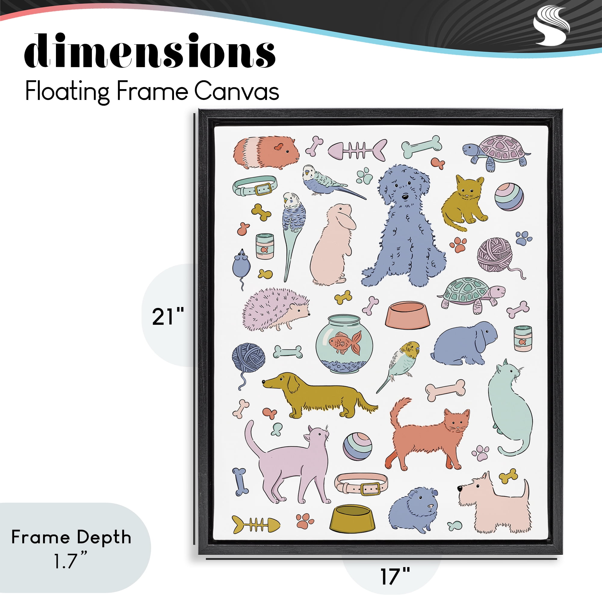 Stupell Industries Pet Shop Menagerie Black Framed Floater Canvas Wall Art, design by Bethany Sandoval