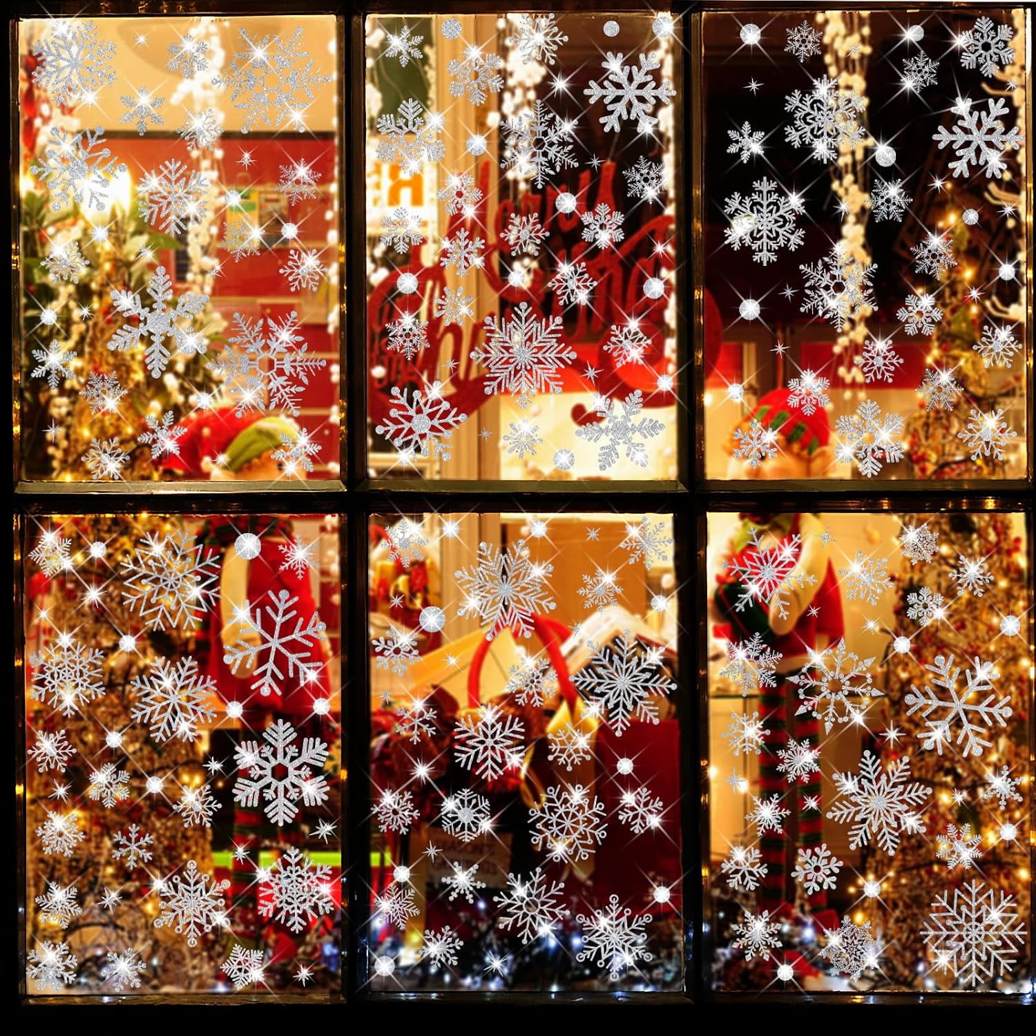 155 PCS Glitter Snowflake Window Clings, Christmas Window Clings for Glass Windows, Double Sided Reusable Christmas Window Stickers& Decals, Winter Clings for Christmas Window Decorations (9 Sheets)