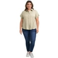 thumbnail image 2 of GRACE & GRANDEUR Women's Plus Size Shirts Lapel Rolled Cuffed Short Sleeve Button-Up Shirt Collared Casual Blouses Tops 1X Khaki, 2 of 5