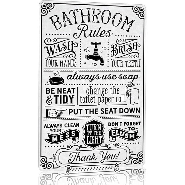 Letrero decorativo divertido para baño con frases sobre reglas de baño, arte de pared, letrero de hojalata vintage de 8 x 12 pulgadas (3092)