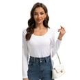 thumbnail image 4 of Women Long Sleeve Scoop Neck Slim Fitted Basic Soft T-Shirts, 4 of 6