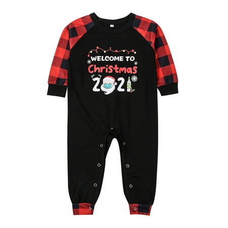 

LisenraIn Christmas Family Parent-child Pajamas Letter Print Tops Plaid Set