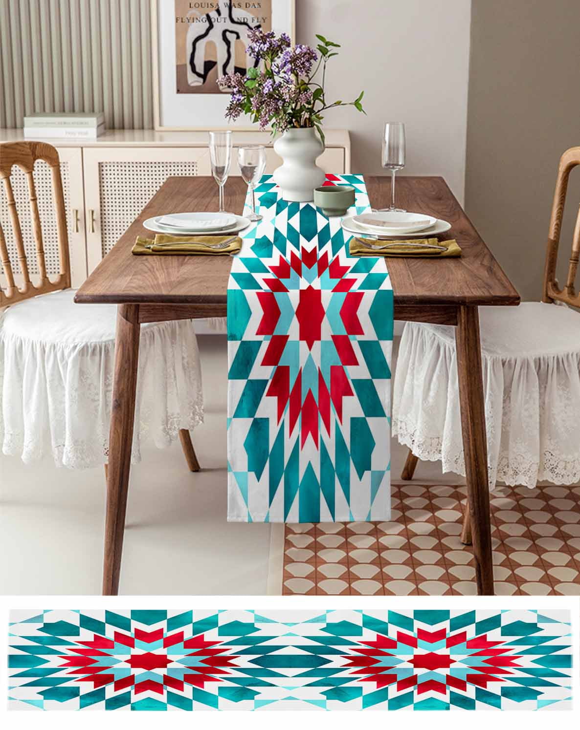 Table Runner Dresser Scarf 13 x 36 Inch Country Vintage Tribal Modern Bohemian Ethnic Table Runners Non-Slip Heat Resistant Kitchen Dining Table Decor for Indoor Outdoor Home Party Decoration