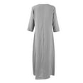 thumbnail image 4 of ClodeEU Women's Three-Quarter Sleeve Linen Blend Maxi Dress,V Neck Long Cover Up Beach Shirt Dress Gray,Womens Plus M, 4 of 6
