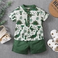 thumbnail image 3 of BemeyourBBs Toddler Baby Boy Summer Clothes Infant Baby Boys Dinosaur Outfits Short Sleeve Button Down Shirt Top Elastic Waist Pockets Shorts 2pcs Set, 3 of 7