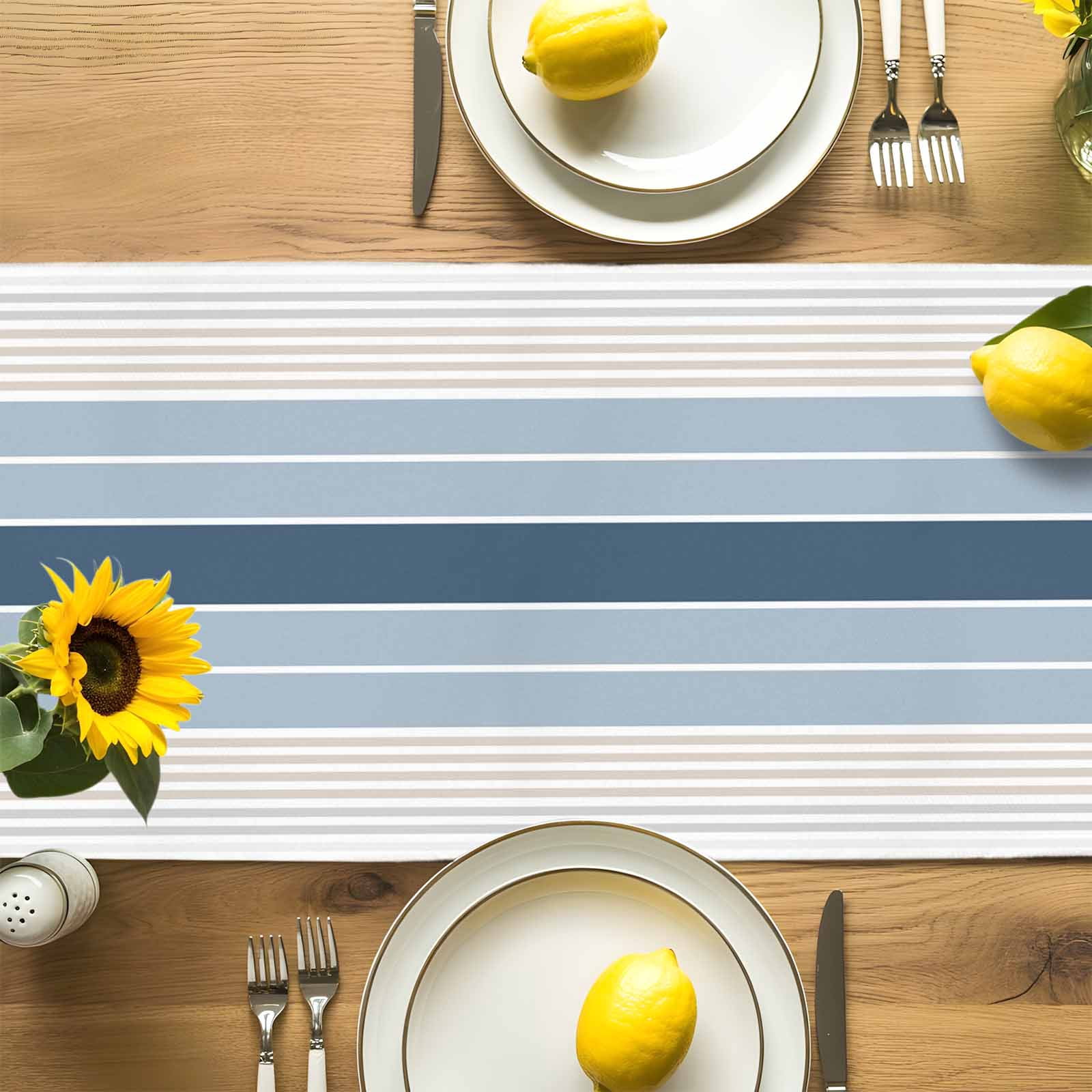 Blue Stripes Abstract Geometric Table Runner 90 Inches Long, Minimalist Style Table Runners Tabletop Scarf Kitchen Dining Tables Decoration for Home Party Indoor Outdoor