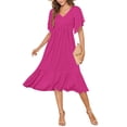 thumbnail image 1 of Vestido de verano AUSELILY para mujer, cuello en V, manga corta, rojo rosa, 1 of 6