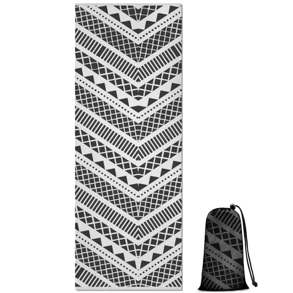 Black Geometric Pattern Hot Yoga Mat Towel Non Slip for Hot Yoga - Quick-Drying Yoga Mat Cover with 4 Corner Pockets with Travel Bag - Hot Yoga Towel Non Slip Grip Moisture Wicking Sweat 70"x26"