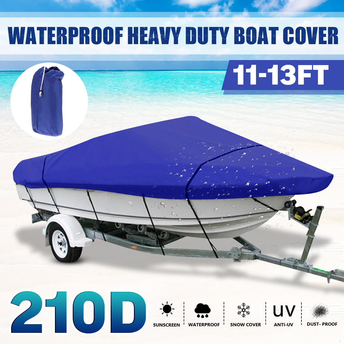 420D Heavy Duty Boat Speedboat Cover Trailerable Ski Fish V-hull Marine 17-19ft 