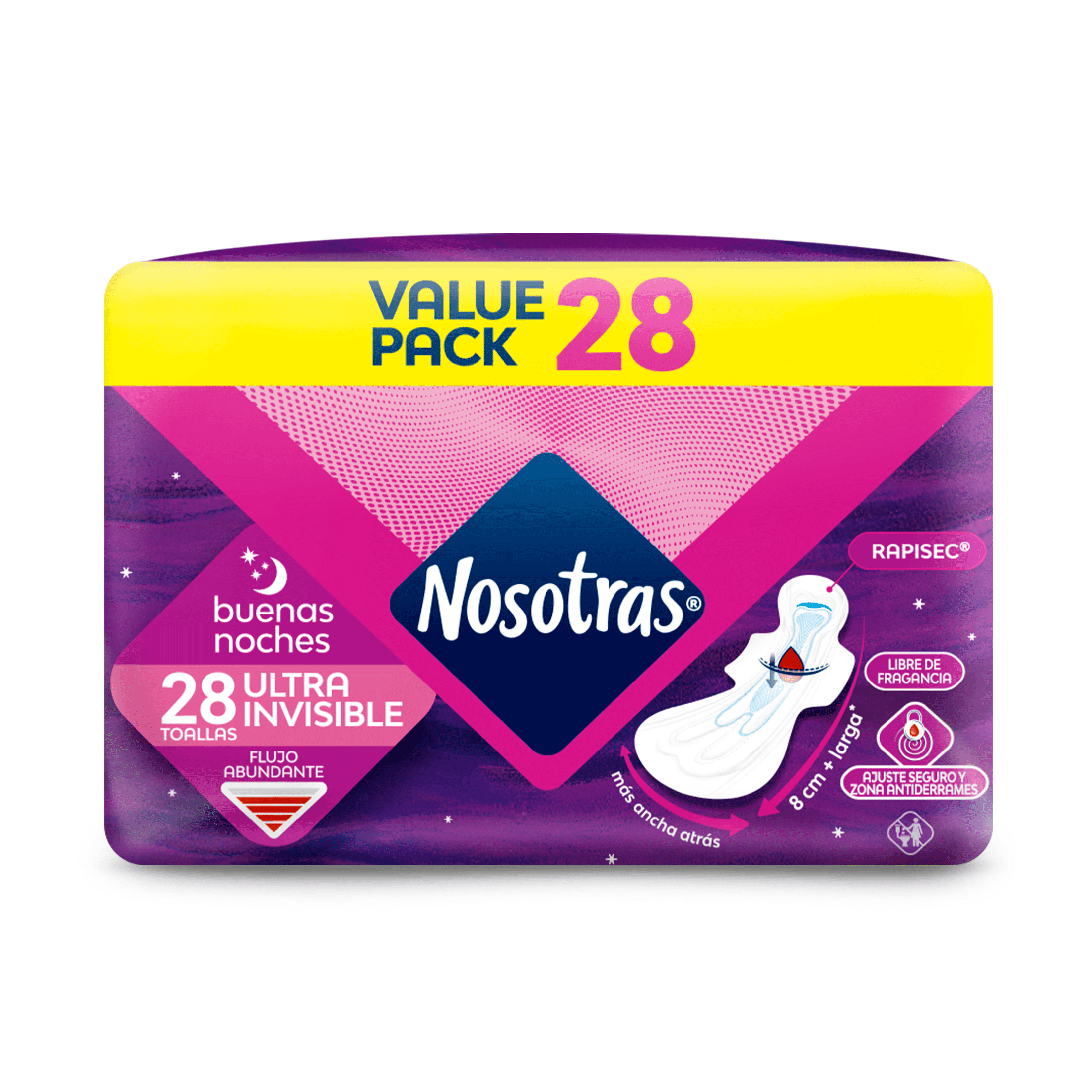 Nosotras Overnight Ultra Invisible Pads, Fragance-free, Super Absorbent (28 Count)