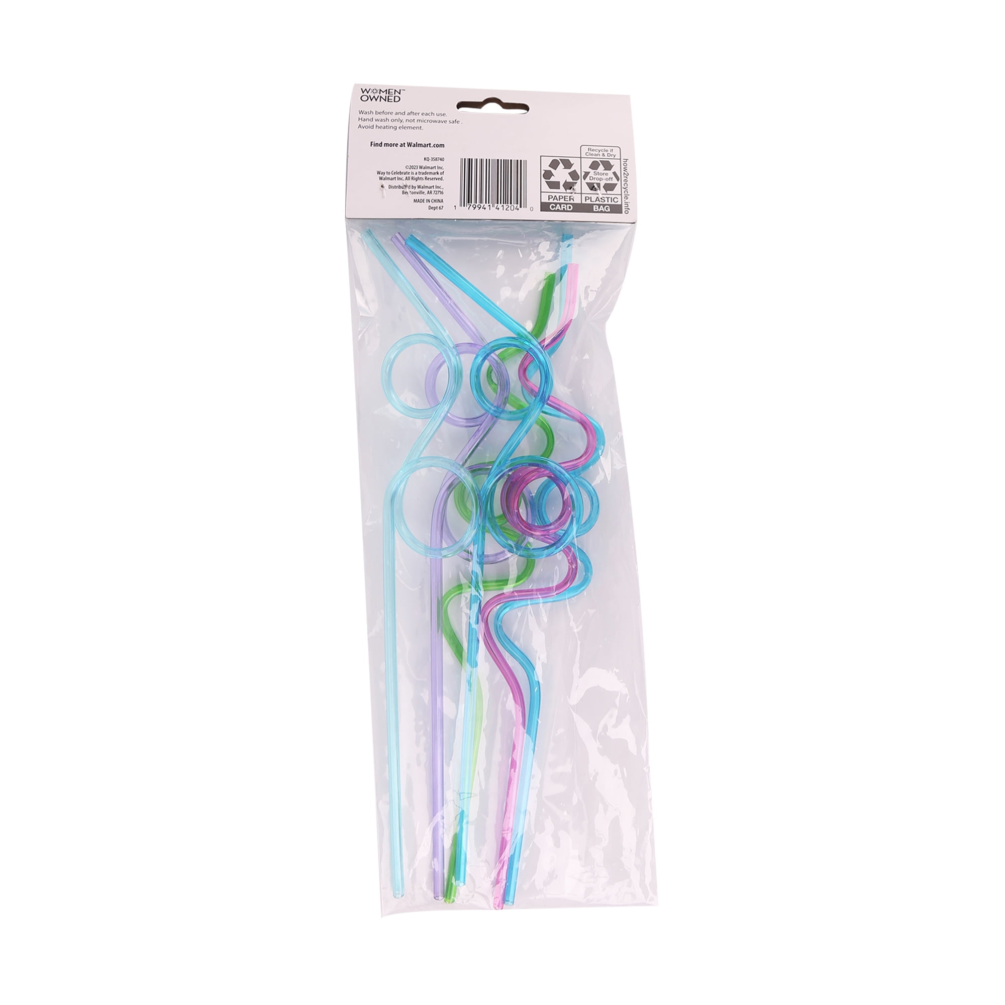 (6 pack) 6 Count Loopy Straws, Assorted Colors, Reusable Plastic Crazy Loop Straws for Birthday Party or Classroom Activities