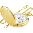 thumbnail image 2 of Gold Large Decorative Flower Pattern Pocket Watch White Roman Numeral Scale Quartz Pocket Watches for Men with Chain, 2 of 7