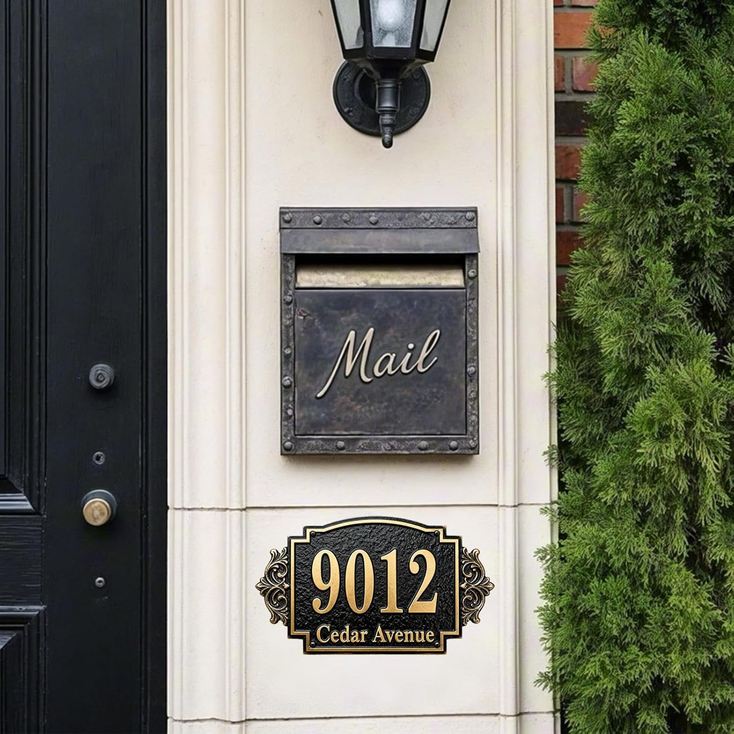 Personalized Cast Metal Address Plaque Vintage Custom House Number Sign Outside Street Mailbox Address Classic Wall Antique Brass Signs Durable Weather Resistant