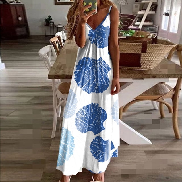 WILLBEST Vestidos Dama Mujer Verano sin Mangas Casual Estampado Verano Fiesta Swing Vestido Largo Extra Grande