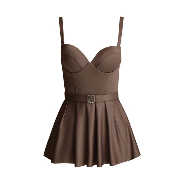 Gibobby Traje de baño de una pieza Traje de baño para mujer, falda Vintage adelgazante, traje de baño con volantes, Push Up, temperamento, Color , traje (Caqui,M)
