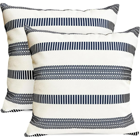 Decorative Throw Pillow Covers Set of 2 Blue Boho Striped Pillow Covers 16x16 Inch Throw Pillow Cover Linen Pillowcase Farmhouse Outdoor Pillow Covers for Couch Sofa Bed Living Room