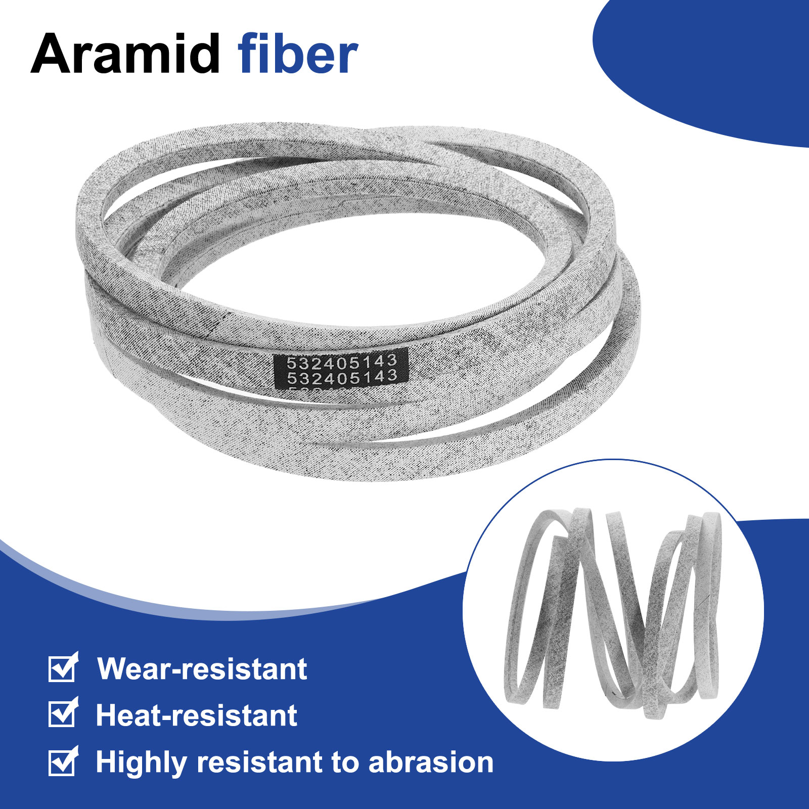 Uxcell Cord Mower Deck Belt 1/2" x 105.5" Aramid Replacement Cord Deck Drive Belt for 405143, 584453101, 532405143, PP21008, 7133156, 575937701, 21546607, Gray
