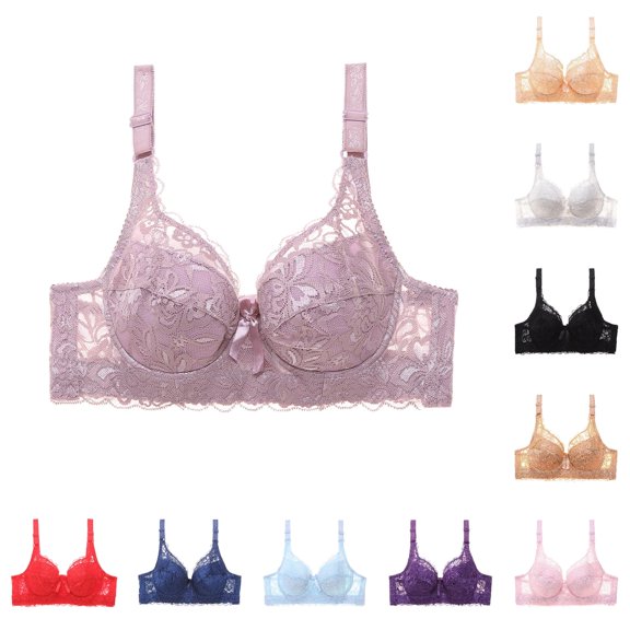 Vrotazzy Womens Lace Gathered Bra Straps Cup Underwear Push Up Wirefree Unlined Adjustable Back Closure Soft Daily Wear