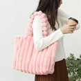 thumbnail image 3 of Large Capacity Plush Tote Bag, Stiped Faux Fur Shoulder Bag, Women's Soft Fluffy Handbag, 3 of 5