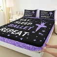 thumbnail image 3 of jejeloiu Girly Ballerina Full Size Sheets,Ballet Dancer Bed Sheets,Purple Bling Heart Sheet Sets For Teens,Luxury Bedroom Decor,4-Piece, 3 of 7