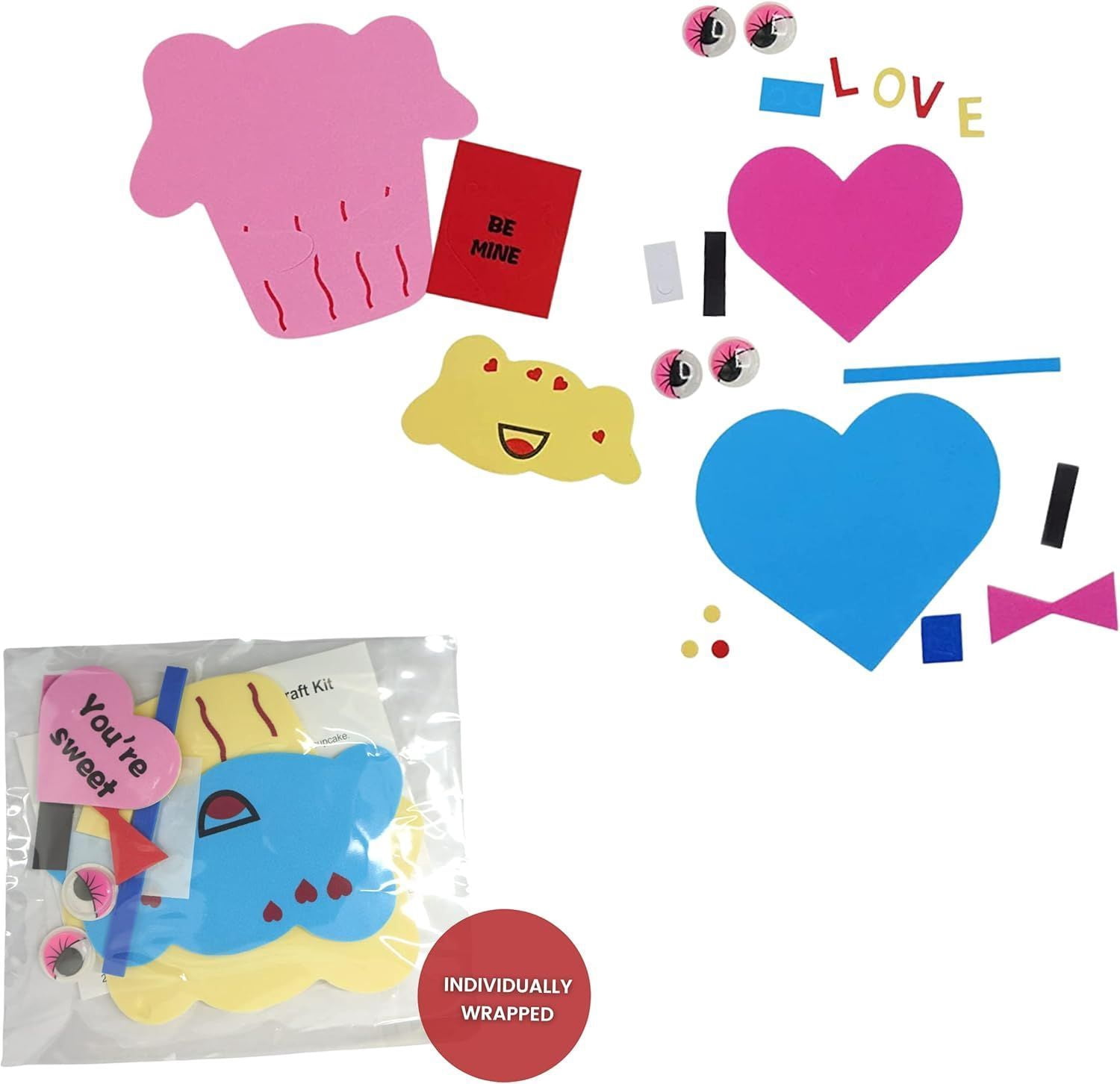 4E's Novelty Valentine Foam Cupcake & Heart Craft Kit for Kids, Makes 12, Self-Adhesive Magnet Crafts