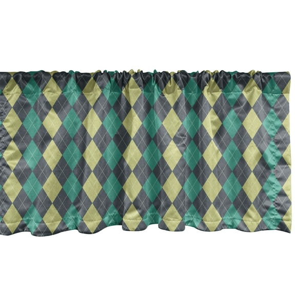 Ambesonne Hipster Window Valance, Vintage Argyle Pattern, 54" X 18", Charcoal Grey Pale Green