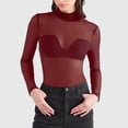 thumbnail image 2 of Zmoon Women's High Collar Solid Color Mesh Bottom Long Sleeve Top, 2 of 6