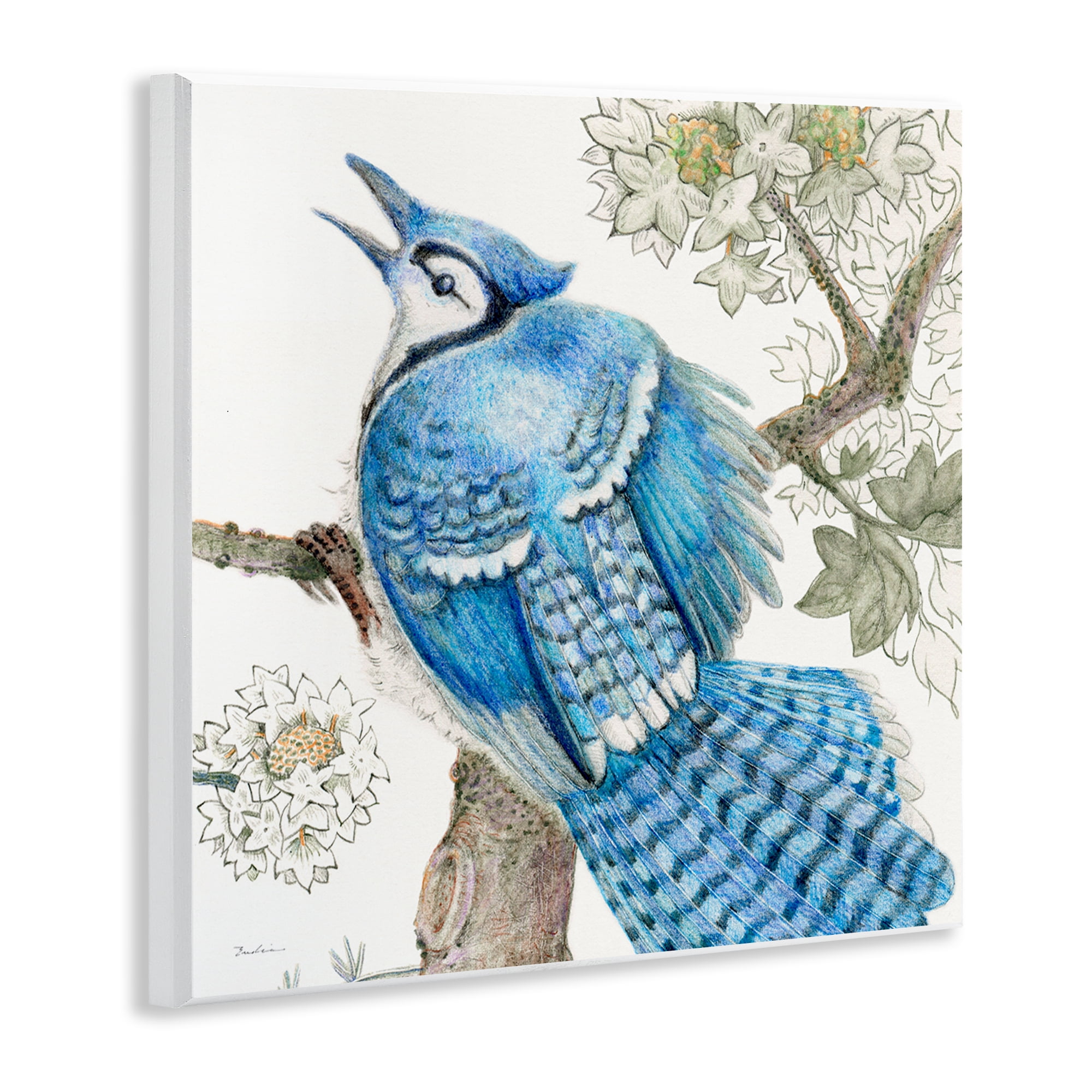 Stupell Industries Rhododendron & Blue Jay Animals Painting Unframed Art Print Wall Art, 12 x 12