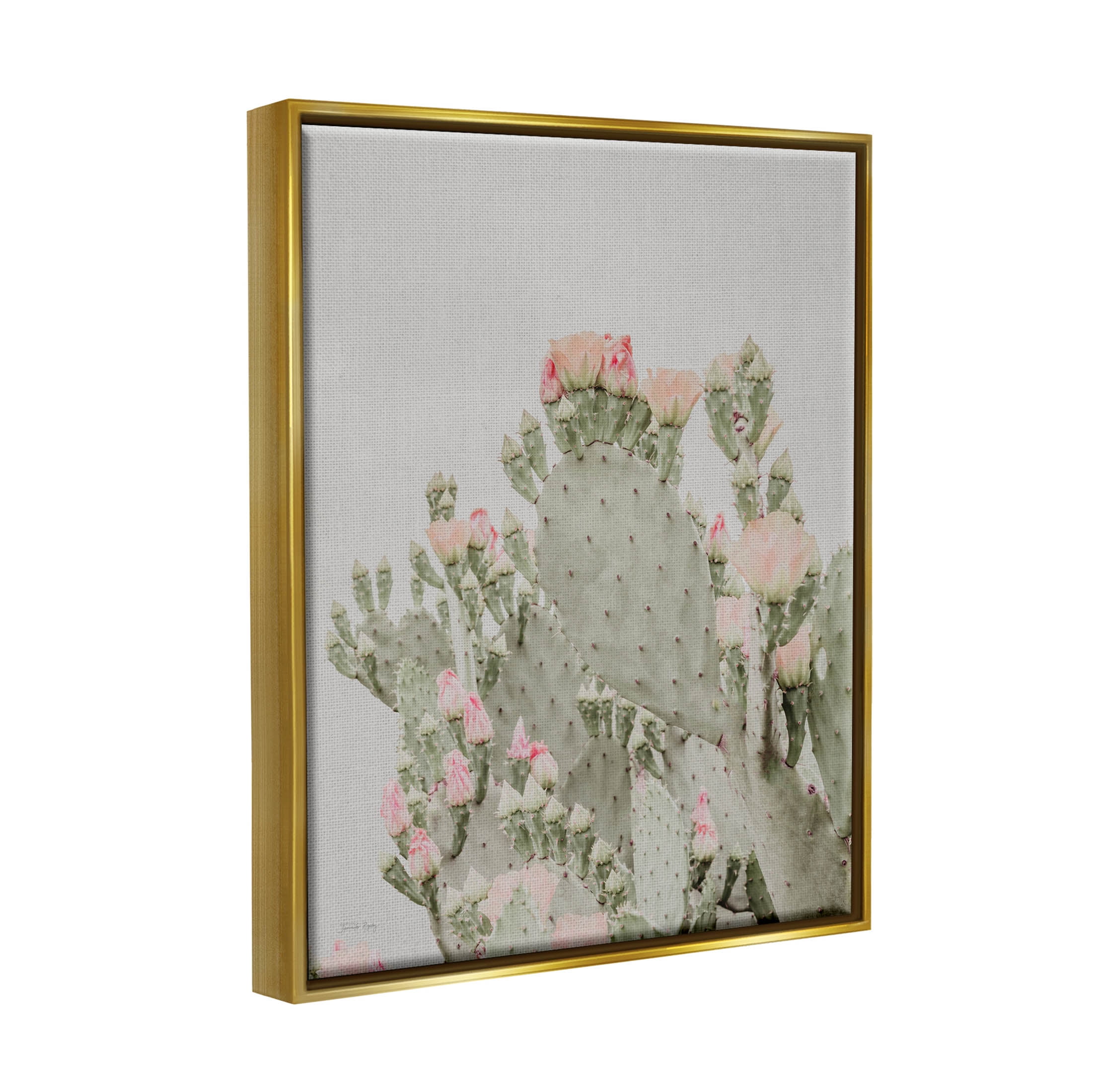 Stupell Industries Pink Cactus Blossoms Photograph Metallic Gold Floating Framed Canvas Print Wall Art, Design by Jennifer Rigsby