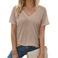 thumbnail image 2 of GEWSEY Womens V Neck Short Sleeve T Shirts Summer Tops 2025 Casual Loose Tees Trending Now (Khaki, XL), 2 of 7