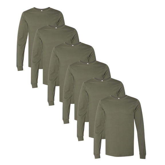 BELLA   CANVAS Unisex Jersey Long Sleeve T-Shirt, Arts and Craft Cotton Shirt, Military Green Tee, 6 Pack, S