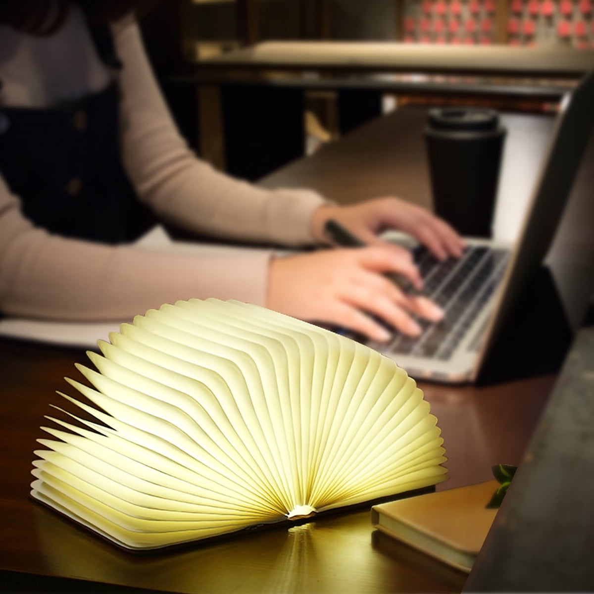 Wooden Book Light, Folding Book Lamp, Night Light Magical USB