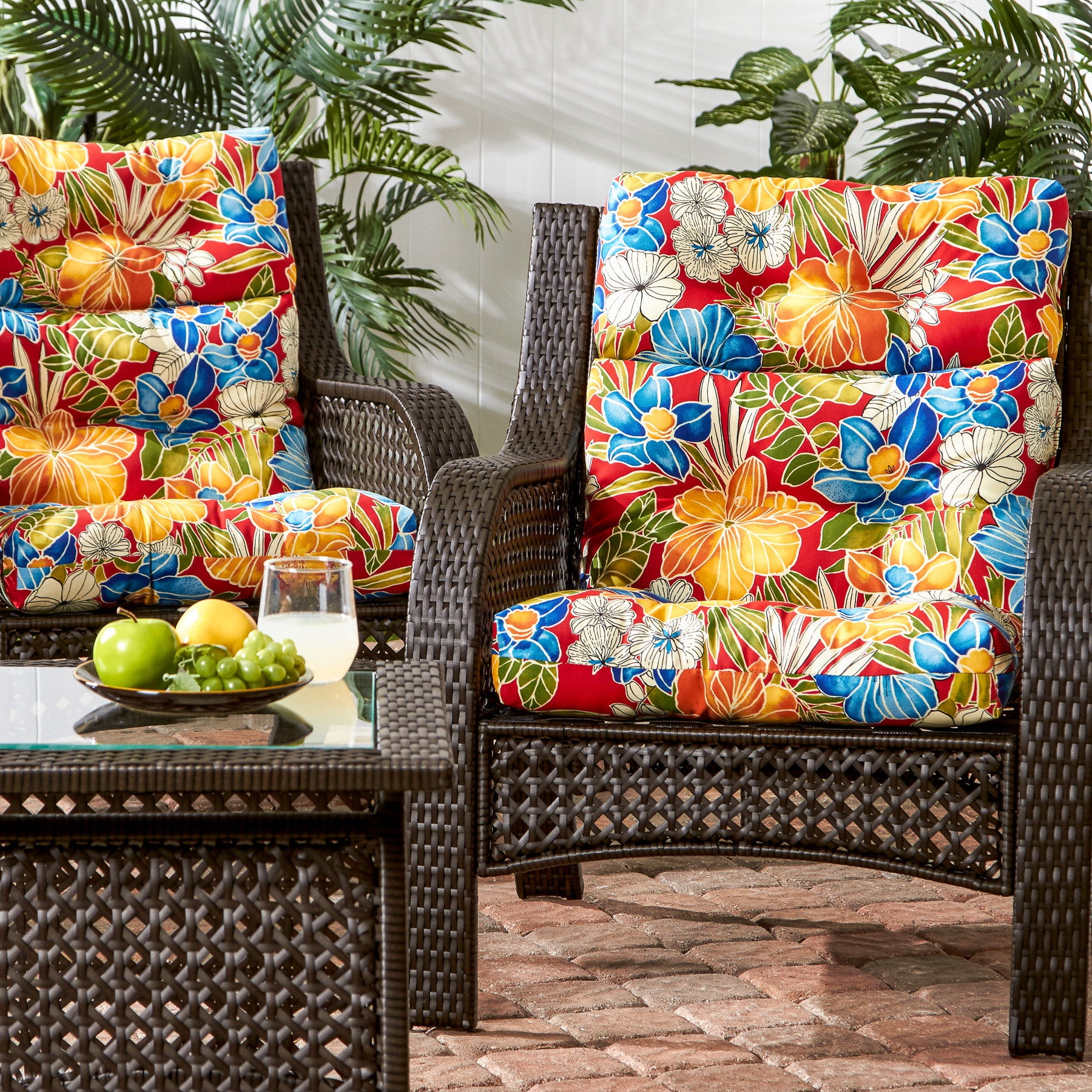 Aloha Red Floral 44 x 22 in. Outdoor High Back Chair Cushion (2-Pack) by Greendale Home Fashions