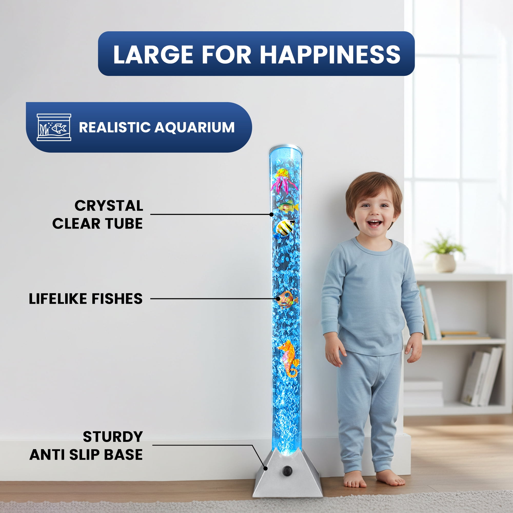 Brewish 3Ft Sensory Bubble Floor Lamp with Bubble Regulator Knob, 7 Color Changing LED Night Light, Artificial Fish Tank for Autism, Fake Aquarium Lamp, Perfect Gift