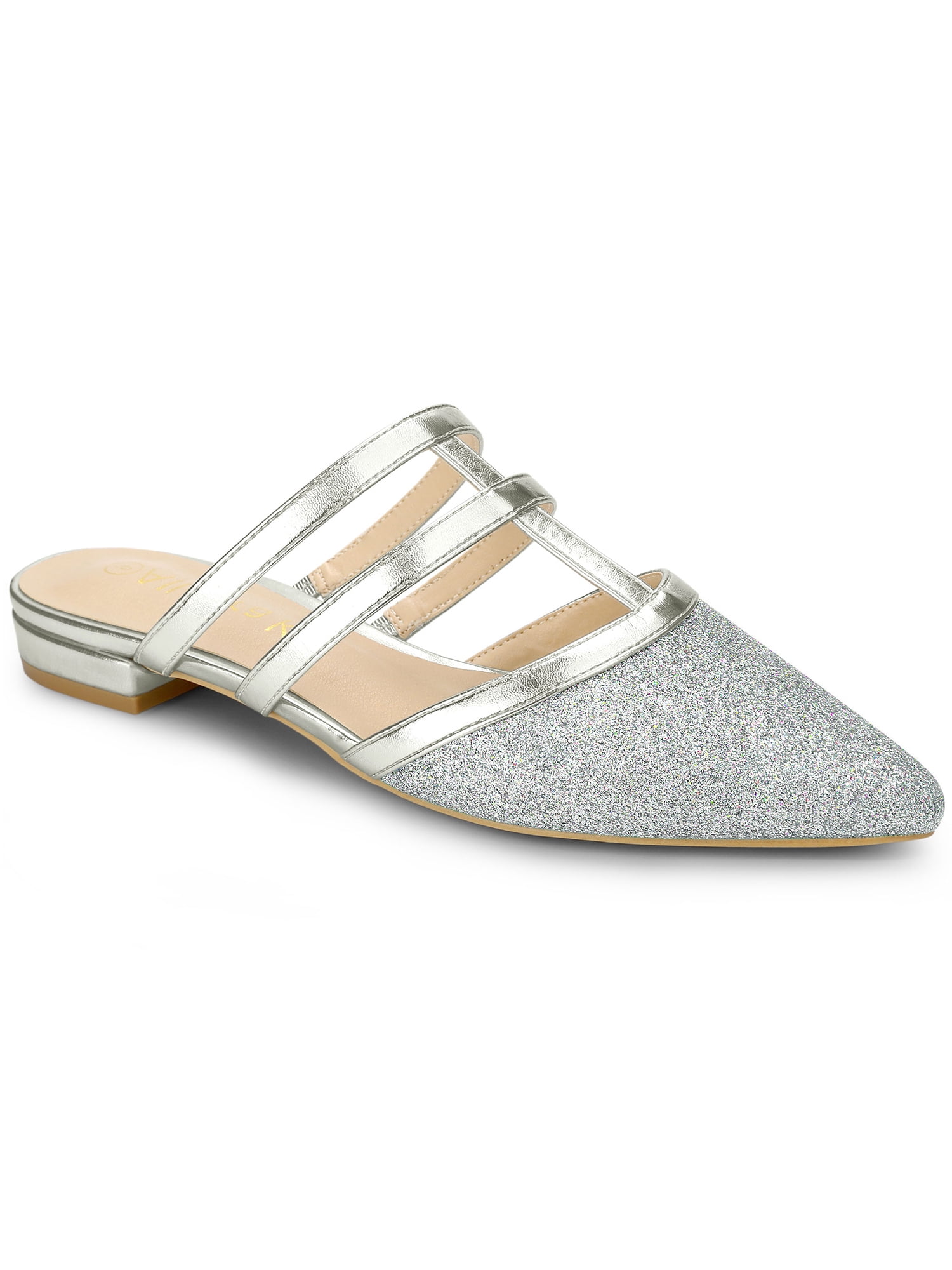 allegra k women's glitter clear ankle strap flat mules shoes
