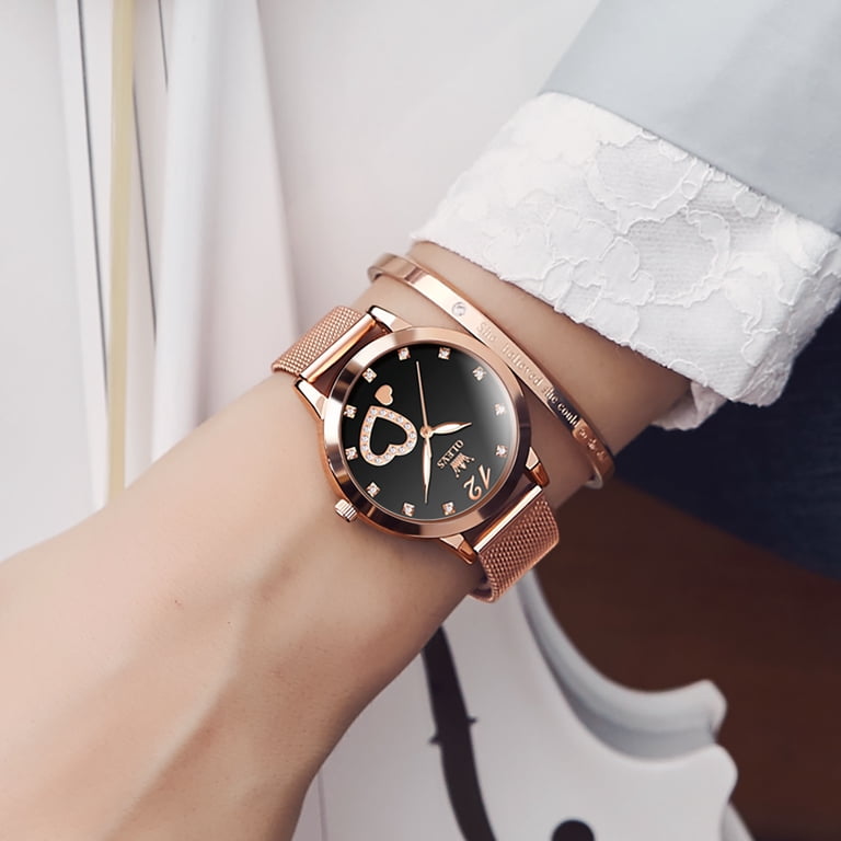 Rose Gold Mesh Strap Watch - Japanese Quartz Luminous Waterproof Dress Watch Rose Gold Simple Watch POEDAGAR Women Watch Rose Gold  main image 4