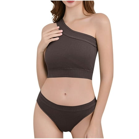 Summer 2 Pc Women s Seamless One Shoulder Comfy Wireless Sports Bras Support Push-Up Underwear With High Waisted Panty Workout Yoga Lingerie Sets