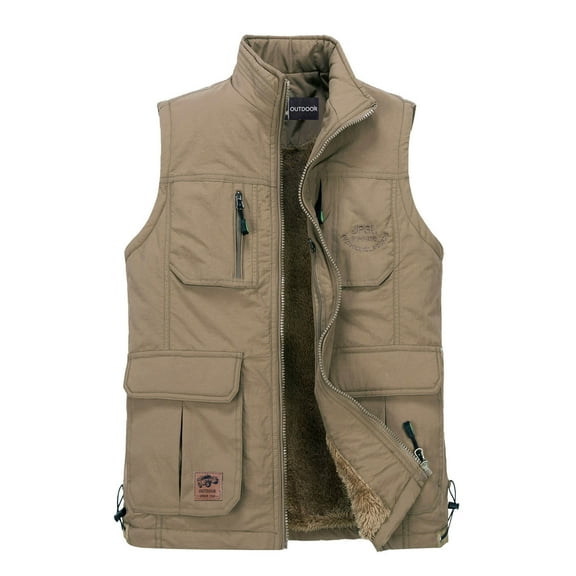 Winter Clearance!Brilliant Puffer Jacket Men No Sleeve Men's Outdoor Vest Leisure Jacket Lightweight Vest Zip with Muti-Pockets Brown XL