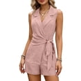 thumbnail image 2 of Mifsaly Womens Suits 2 Piece Set Dressy Sleeveless Wrap Blazer Top with Belt and High Waisted Shorts Elegant Office Work Summer Matching Outfits Pink,S, 2 of 6
