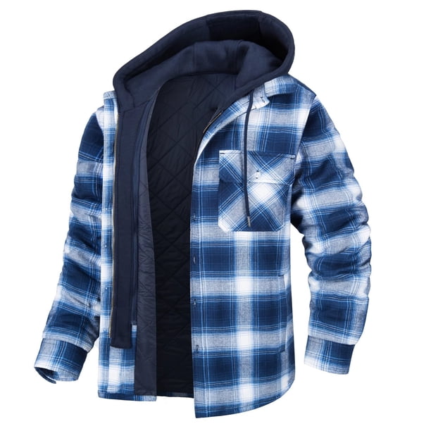 Chaqueta tipo camisa para hombre, con capucha extraíble, a cuadros, acolchada y forrada, abrigos de invierno, sudadera gruesa, ropa de abrigo, camisas para hombre